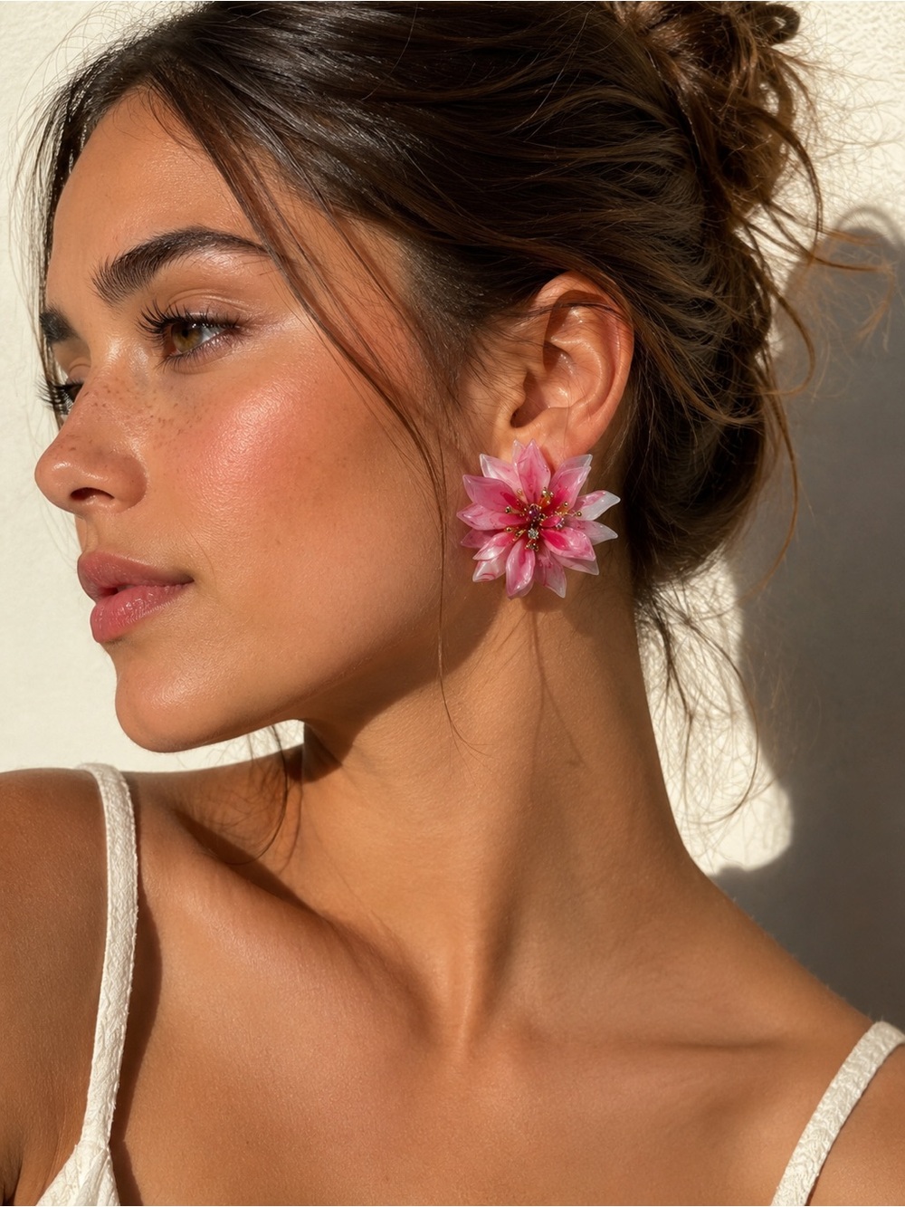 Pink Resin Floral Statement Earrings